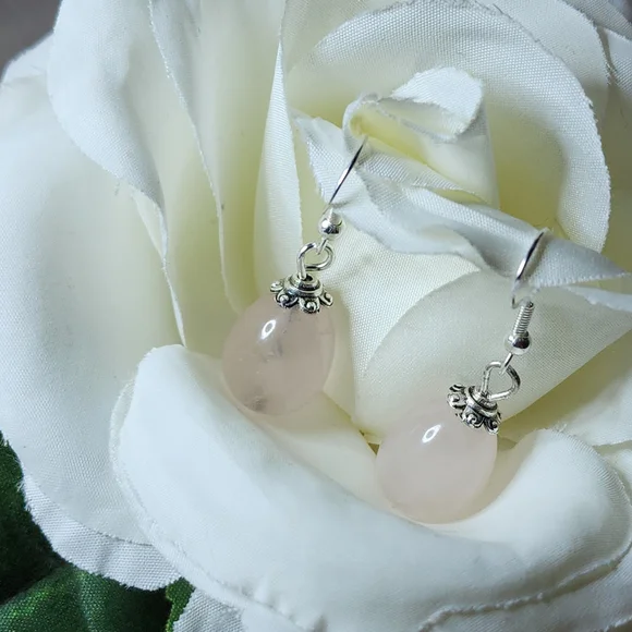 Hand Crafted Elegant Pink Teardrop Dangle Hook Earrings - Picture 2 of 4